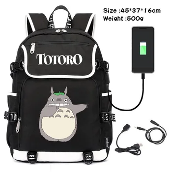  Anime Mano Kaimynas Totoro Kuprinė Studentų Schoolbags USB Įkrovimo Kelionių Kuprinė Paaugliams Nešiojamas Krepšiai