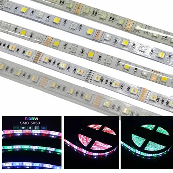 Aukštos kokybės 5M LED juosta 5050 DC12V/24V 4 in1/ 5 in1 5colors žetonų RGBCCT RGB+WW+CW 60LEDs/M RGBW RGBWW Lanksti LED Juostelė
