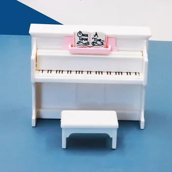  1/12 Lėlių Mini Pianinas su Išmatų Muzikos Instrumentas, Modelis Doll House Dekoro Priedai Miniatiūriniai Muzikos Namas Juostos Elementų
