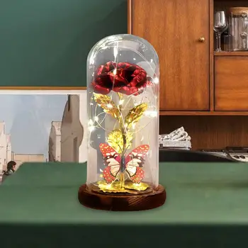  Drugelis Rožių Gėlių Ornamentais Stiklo danga Amatų Dekoratyvinis LED Šviesos Kabineto Kambarį Stalas Gimtadienio Dekoracijos