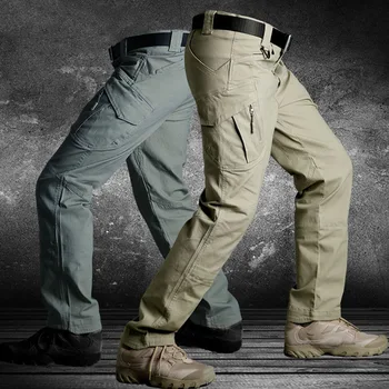  Vyrai Taktinis Krovinių Kelnės Kelnės Multi Pocket Elastinga Juosmens Karinės Atsitiktinis Kelnės Vandeniui SWAT Kovos su Poilsiu S-3XL Pavasario