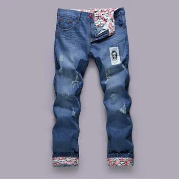  Men 's jeans kelnės korėjos tiesiai džinsinio audinio kelnės asmeninį spausdinti men' s briaunos džinsinio audinio