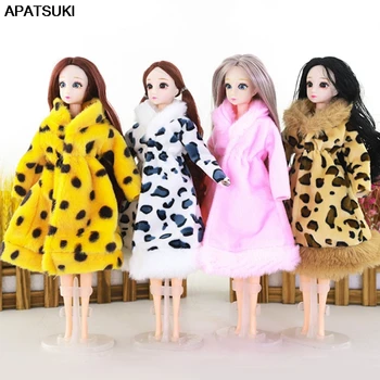 4pcs Žiemos Leopardų Kailio Paltai Lėlės Drabužius Barbie Lėlės 1/6 BJD Doll, Aksesuarai, Mados Komplektus 