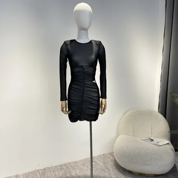  2022 m. Rudens Kolekcija Žr.- per Kartus Juosmens Iškirpti Unikalus Dizainas, Plonas Seksualus Kieto Juoda Mini Suknelės