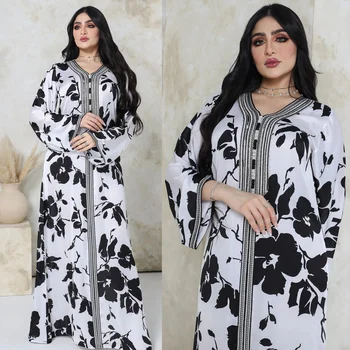  Ramadanas Eid Abaja Spausdinti Suknelė Gėlių Etninis Geometrinis Kimono Megztinis Mujer Kaftan Hijab Musulmonų Jilbab Caftan Turkijos Islamas