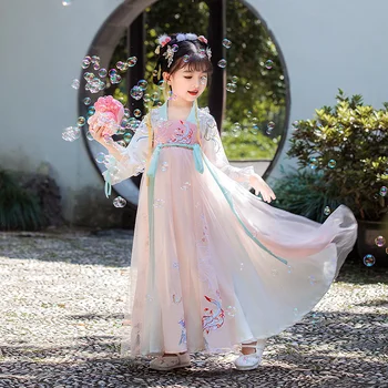 Hanfu Mergaičių Vasaros Plonas Pasakų Stiliaus Suknelė Super Pasakų Senovės Stilius Vaikų Senovės Drabužius High-end Trumpas Rankovės Ru Sijonas