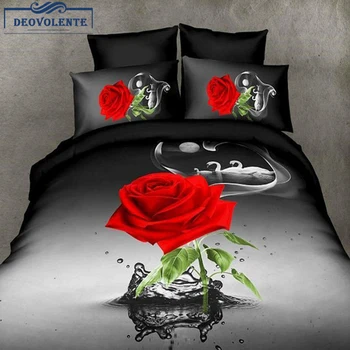  4PCS 3D Black Rose Antklode Padengti Gėlių Spalvinga Poliesterio Trumpas Lovos Užvalkalai Butas Lapas Karalienės Dydžio