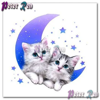  5d animacinių filmų gyvūnų Diamond piešimo du kačiukus, mėnulis ir žvaigždės Aikštėje Turas Tapyba 