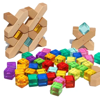  Vaikų Spalvinga Skaidrų Brangakmenį, Statyba Blokai Vaikas Jutimo Žaislai, Vaikų Kūrybos Rainbow Crystal Blokai Montess