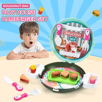  Vaikų žaislai greito maisto hamburger parduotuvė nustatyti modeliavimo bulvytės, mėsainis cola nustatyti žaislas mergina lagaminą modeliavimas hamburger barbecu