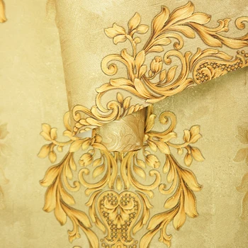  Aukso 3D Viktorijos Damask Reljefiniai Tapetai Roll Namų Dekoro Kambarį Miegamojo Sienų Dangos Tirštėti Gėlių Prabangių tapetų