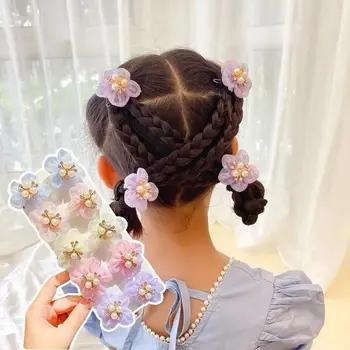  2vnt/komplektas Vaikams Pearl Gėlių Plaukų Clips Kūdikių Mergaičių Gražių Saldus Barrettes Pintų plaukų segtukai Sagtis Vaikai, Plaukų Aksesuarai