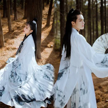  Hanfu Vyrų Kinų Tradicinio Siuvinėjimo Hanfu Porų Cosplay Kostiumų Fancy Dress Dažai, Tapyba Hanfu Etapo Rezultatus Kostiumas
