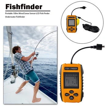  Nešiojamų žuvų Ieškiklis 100m Laidinio Echolotai Vandens Gylis Temperatūra Fishfinder su Laidinio Echolotai Jutiklis Jutiklio LCD Žuvų Rodyklės Naujas