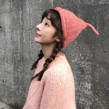  Naujas mados jaunimo moteris rudens-žiemos vilnonių kepurės porą megztinių garbanoti bžūp korėjos versiją madinga universalus šiltas žiemos skrybėlę