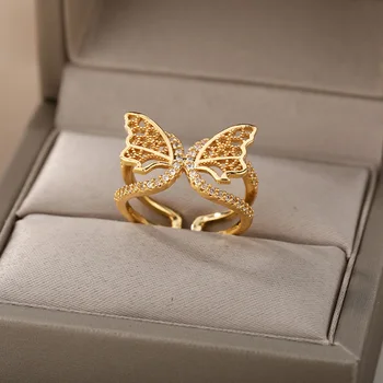  Zirocn Drugelis Žiedų Moterų Mados Crystal Butterfly Reguliuojamas Piršto Žiedą, Kokteilių Vakarėlį, Papuošalai, Dovana Bague Femme