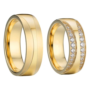  Aljansas cz vestuvių žiedus pora, matinis, aukso spalvos anel ponios ir vyriški papuošalai santuokos Jubiliejų žiedas