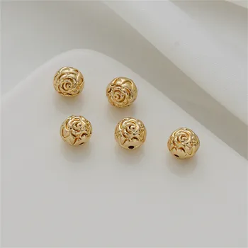  14 karatų auksas, plakiruoti rose modelis per skylę apvalus kamuolys apvalus granulių grandinės atrama karoliukai 