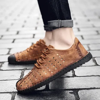  Vyriški odiniai batai 2021 populiarus vyriški batai vasaros skylių orui laisvalaikio bateliai vyrų mados pupelių batai korėjos tingus batų