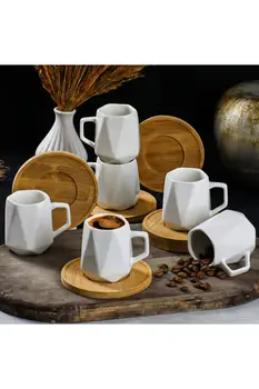  Balto Porceliano Prizmę 6 Asmenybės Bambuko Plokšte Kavos Puodelio Arbatos servizas ir Pateikimo Indai & Virtuvės Namų Baldai