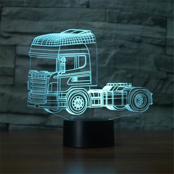  3D Automobilio modelio LED Nakties Šviesos sunkiųjų sunkvežimių, vilkikų 7 Spalvų Šviesos Namų Puošybai Lempos Vizualizacijos Optinė Iliuzija Lempos Kalėdos