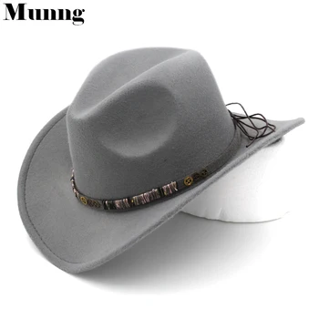  Munng Rudens ir Žiemos Vakarų Kaubojaus Skrybėlę Platus Kraštų Cowgirl Bžūp Steampunk Stiliaus Hatband Dydis 56-58cm