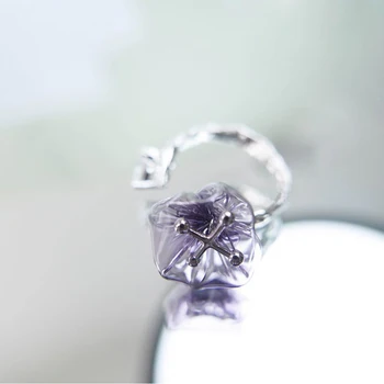  Novatoriškas dizainas sidabro inkrustacijos ametistas gėlių formos ponios žiedo atidarymo reguliuojamas romantiška išskirtinį šviesos prabangūs papuošalai