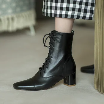  Avikailio Martin batai moterų storio-soled storas kulnas Britų stiliaus, suapvalinti tne nėriniai-up vieno batai moteriški batai