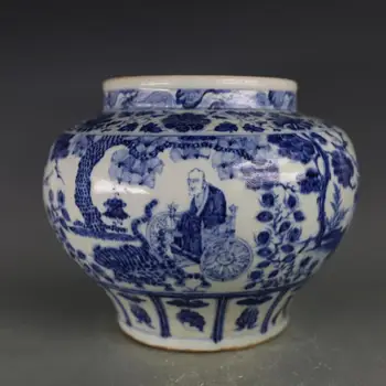  Retas YuanDynasty(1271--1368) porceliano vaza,Mėlynos ir baltos spalvos,Gui Gu žemyn kalno,rankomis dažyti amatų,Apdailos