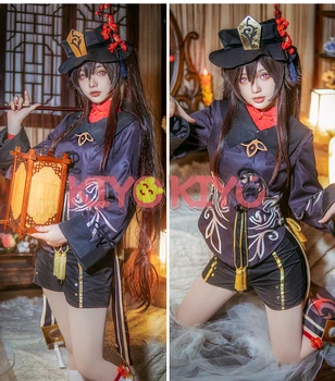  KIYO-KIYO Žaidimas Genshin Poveikio Hutao Cosplay Kostiumas Helovinas kostiumai, Pilnas komplektas kailis trumpas viršų