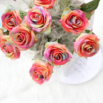 Nekilnojamojo Touch Rožės Ilgai, Dirbtinio Šilko Gėlių Filialas Mokytojo Dieną Apdailos Motinos Diena Rožinė Netikrą Gėlės Namuose Vestuvių