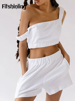 Fitshinling Backless Loungewear Balta Moterų Namų Drabužius Vasarą Pasėlių Viršuje Kišenėje Vasaros Atsitiktinis Šortai Nustatyti Moteris 2 vnt 2022