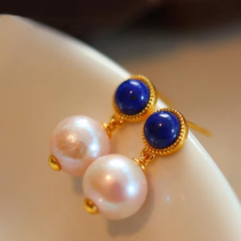  Originalaus dizaino perlo auskaru sidabro inkrustacijos derliaus high-end lazuritas ausies smeigės ponios vestuvių, sužadėtuvių dovana, papuošalai