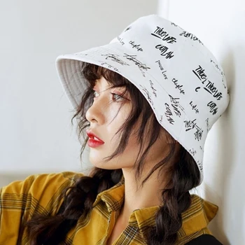  Naujas dvipusis Dėvėti Kibiro Kepurę Vyrai Moterys Japonijos Graffiti Raštą, Lauko Saulės Skrybėlės Unisex Platus Kraštų, Sulankstomas Žvejys Kepurės