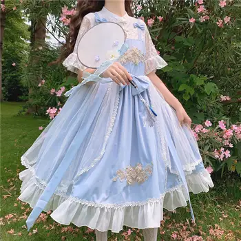  Japonijos saldus Lolita sagtis nėrinių susiuvimo netikrą dviejų dalių Kinijos stilius lo suknelė Cos Loli princesė dress kawaii Vestidos