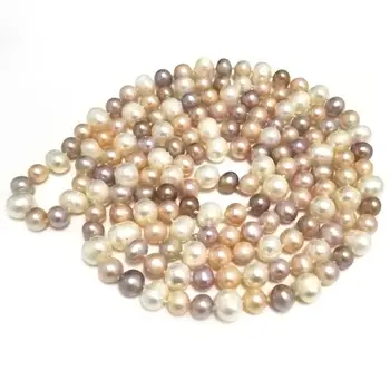  Unikalus Perlų papuošalų Parduotuvė 48 cm, 8-9mm Natūralus Baltas Rožinė, Violetinė Gėlavandenių Perlų Ilgos Grandinės Karoliai