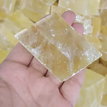  1pc Optinis Parallelogram Kalcitas Islandija Boksuotis Gamtos geltona akmenų, Mineralų Gydomųjų akmenų apdaila