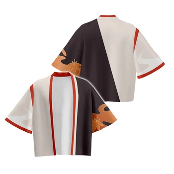  Genshin Poveikio Kaedehara Kazuha Apsiaustu Kimono Megztinis Skraiste Cospaly Kostiumas Spausdinti Atsitiktinis Kailis