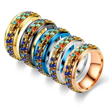  Naujas produktas pasukti žiedas iš titano plieno deimanto žiedas moterų Europos ir Amerikos stiliaus nerūdijančio plieno crystal cirkonis žiedas