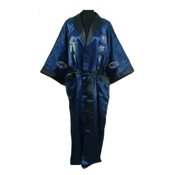  Siuvinėjimo Drakonas, Kinų Stiliaus Grįžtamasis Tamsiai Mėlynas Juodas Vyras Šilko, Viskozės Sleepwear Vyrų Chalatas Kimono Suknelė Vienas Dydis Mr096