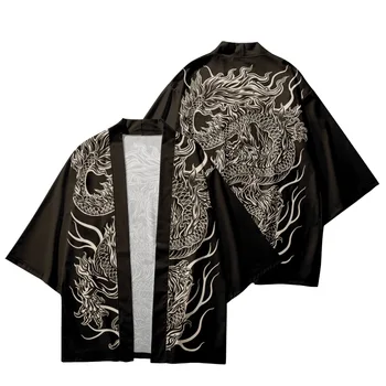  Vyrų, Moterų Yukata Japonijos Streetwear Cardigan Cosplay Haori Drabužių Kinų Drakonas Spausdinti Marškinėliai Kailis Tradicinių Kimono