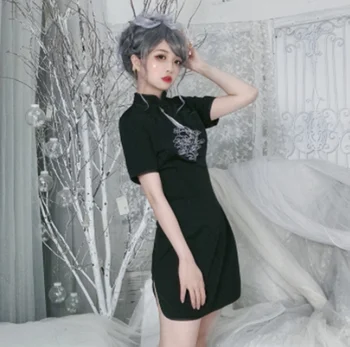  Kinų stiliaus biuras cosplay lolita dress loli viktorijos derliaus dienos pagerinti Hanfu trumpas cheongsam stovėti siuvinėjimo gothic lolita