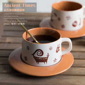  Genčių retro stiliaus storio keraminių kavos puodelis ir lėkštelė nustatyti Lahua namus, kavinė restoranas