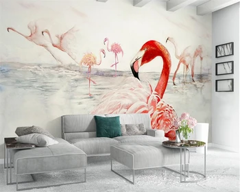  Beibehang Užsakymą tapetai freskomis Šiaurės paprastumo ranka-dažytos flamingo TV foną, sienos, namo apdailos freskos 3d tapetai