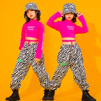  Vaikų gatvės šokių drabužių mergaičių Džiazo Šokio Hip-Hop stiliaus kostiumas mergaičių hiphop veiklos drabužius asmeninį madinga